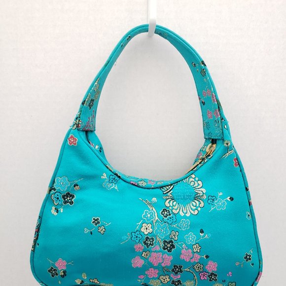 Brocade embroidered turquois mini purse. Americana by Shariff - Picture 3 of 8
